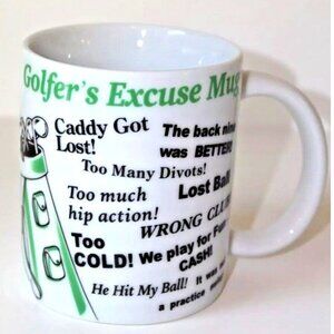 Golfers Excuses Mug Humorous Sports Golf Sayings Golf Bag Illustration 10oz Cup